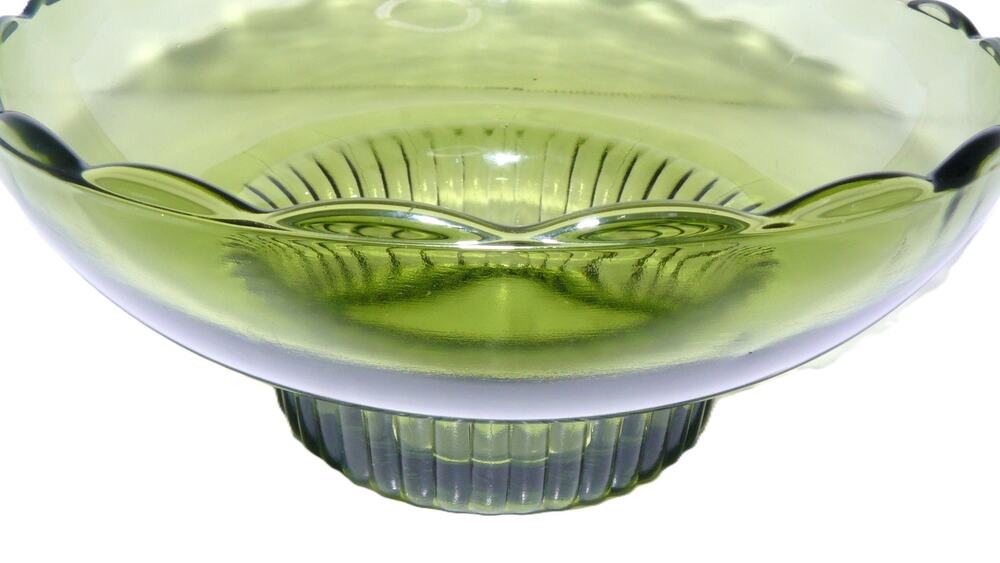 Vintage E O Brody Green Glass Pedestal Bowl Compote M2000 Cleveland Ohio USA MCM
